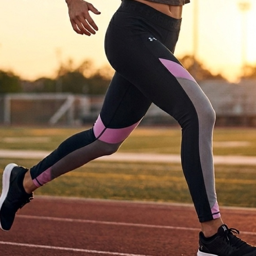 HeatGear Under Armour Black Pink Gray Compression Leggings Size‎ M Medium